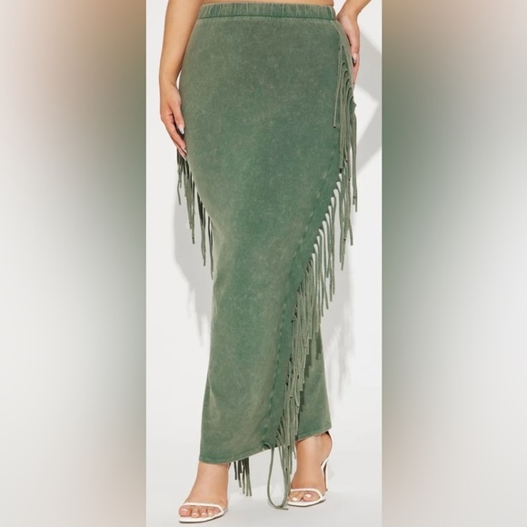 Fashion Nova Dresses & Skirts - Fashion Nova Sahara Mineral Wash Stretch Maxi Skirt in Olive